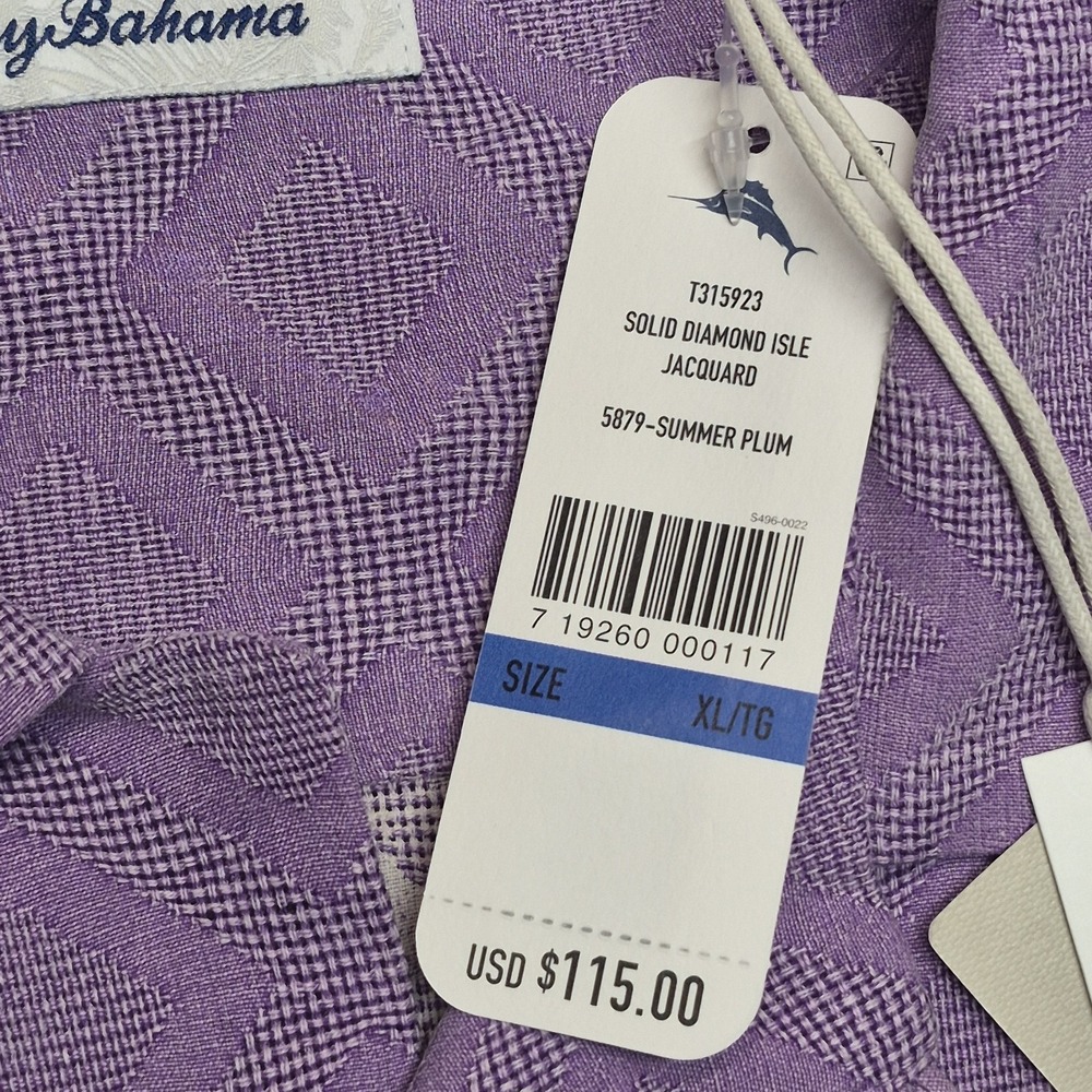 Tommy Bahama Shirt Mens 2XL Purple Solid Diamond Isle Jacquard Button Down NWT - Picture 5 of 15